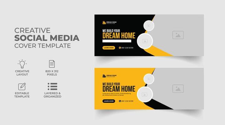 construction facebook cover or social media web banner template