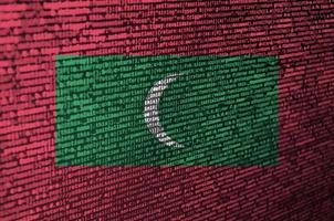 Maldives flag is depicted on the screen with the program code. The concept of modern technology and site development photo