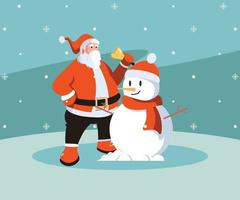 Feliz Navidad. navidad ilustración personaje santa claus y muñeco de nieve vector