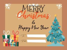 Merry Christmas and Happy New Year background for Greeting cards with christmas tree and present vector