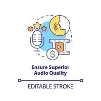 Ensure superior audio quality concept icon. Voice over. E Learning video tip abstract idea thin line illustration. Isolated outline drawing. Editable stroke. vector