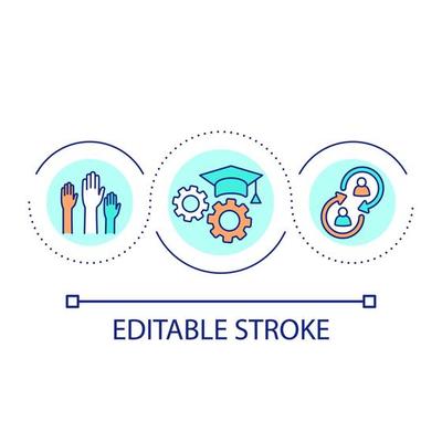 Equal academic opportunities loop concept icon. Student collaboration abstract idea thin line illustration. Cooperative learning. Isolated outline drawing. Editable stroke.
