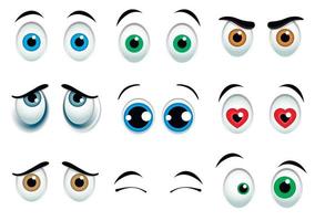 Funny eyes icons set, cartoon style vector