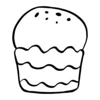 Black line cupcakes on white background. Hand drawn cartoon style. Doodle for coloring, decoration or any design. Vector illustration of kid art.