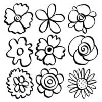 Black line doodle flowers on white background. Vector illustration about nature.