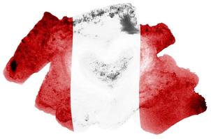 Peru flag is depicted in liquid watercolor style isolated on white background photo