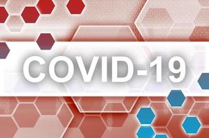Austria flag and futuristic digital abstract composition with Covid-19 inscription. Coronavirus outbreak concept photo