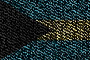 Bahamas flag is depicted on the screen with the program code. The concept of modern technology and site development photo