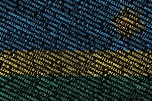 Rwanda flag is depicted on the screen with the program code. The concept of modern technology and site development photo