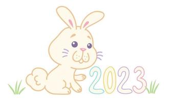 Vector illustration of a rabbit for New Year 2023 in kawaii style.