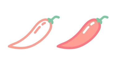 Vector set icons of chili peppers. Vector illustration of chilli. Hand drawing vegetables.