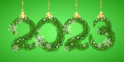 2023 new year number made from green fir tree branches with snowflakes vector