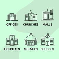 vector illustration of the outline of the mosque building, church, school, office, mall, hospital.