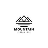 Modern outline design illustration of a mountain view on a lake. Vector art line icon template