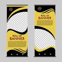 black yellow combination Roll Up Banner. Abstract background for Presentation. Vertical, x-stand, Retractable banner stand or flag design layout for promotional banner with phone, location and web vector