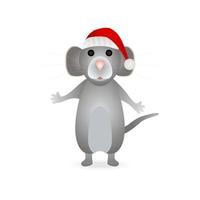 símbolo de ratón gris del nuevo año 2020 en un sombrero de santa claus en un blanco vector