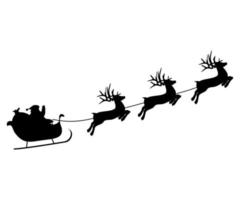 Christmas reindeers are carrying Santa Claus in a sleigh with gifts. vector