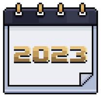 Pixel art calendar 2023 vector icon for 8bit game on white background