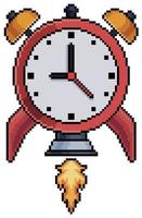 Pixel art rocket clock vector icon for 8bit game on white background