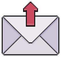 Pixel art envelope with arrow icon, send email vector icon for 8bit game on white background