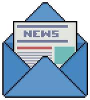 Pixel art envelope with newspaper vector icon for 8bit game on white background