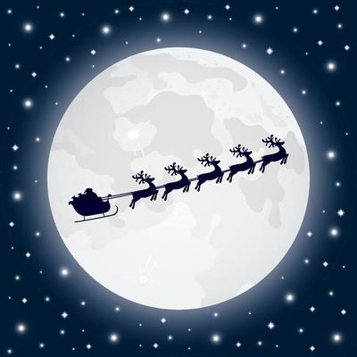 Santa Claus rides in a sleigh of northern reindeer. Christmas landscape