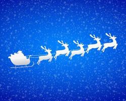 Santa Claus rides reindeer in a sleigh silhouette against vector