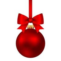 Red Christmas ball on a ribbon with a beautiful bow isolated on white vector