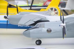 Toy model of ukrainian military aircraft transporter close up. Realistic handmade airplane photo