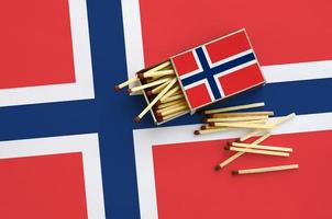 Norway flag is shown on an open matchbox, from which several matches fall and lies on a large flag photo