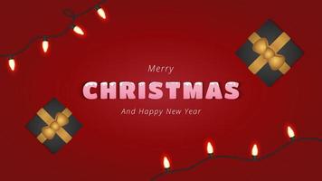 Merry christmas greeting with gift box and lights vector