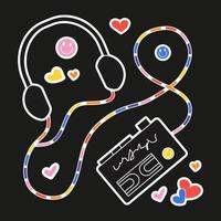 Cute retro sticker for a CD player with rainbow headphones in a retrowave aesthetic. Girly y2k sticker, 90s and 2000s style vector