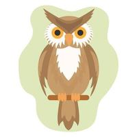 Vector illustration. An owl on a branch. Flat-style print