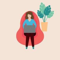 ilustración vectorial una chica en una silla con una computadora. Entrenamiento en linea vector