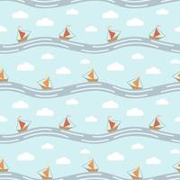 Vector seamless pattern. Boats on the waves.