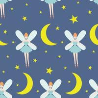 Vector seamless pattern. Children. Fairy. Night sky