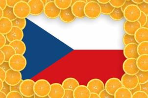 Czech flag in fresh citrus fruit slices frame photo