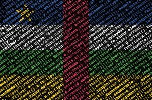 Central African Republic flag is depicted on the screen with the program code. The concept of modern technology and site development photo