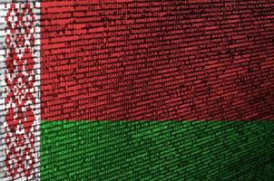 Belarus flag is depicted on the screen with the program code. The concept of modern technology and site development photo