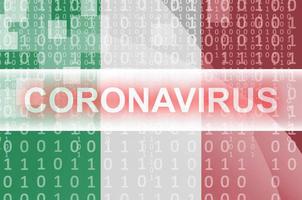 Italy flag and futuristic digital abstract composition with Coronavirus inscription. Covid-19 outbreak concept photo