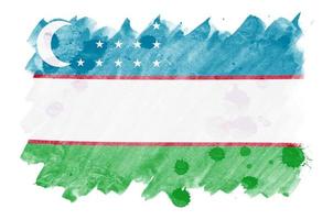 Uzbekistan flag is depicted in liquid watercolor style isolated on white background photo