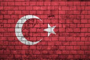 Turkey flag is painted onto an old brick wall photo