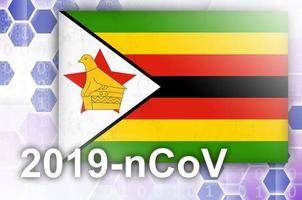 bandera de zimbabwe y composición abstracta digital futurista con inscripción 2019-ncov. concepto de brote de covid-19 foto