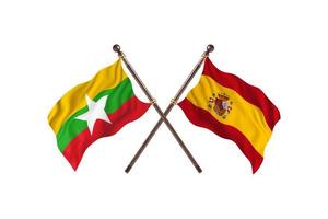 Burma versus Spain Two Country Flags photo