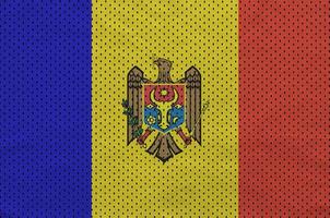 Moldova flag printed on a polyester nylon sportswear mesh fabric photo