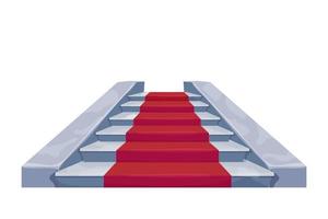 escaleras de piedra elegantes castillo interior de hadas con alfombra roja, objeto medieval en estilo de dibujos animados aislado sobre fondo blanco. activo del juego ui, construcción interior, escenario. ilustración vectorial vector