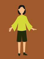 girl with black short hair standing with a casual looks facing front flat vector illustration element template