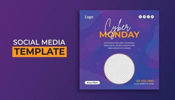 Cyber monday sale social media post template design vector