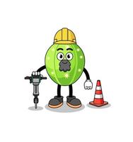 caricatura de personaje de cactus trabajando en la construcción de carreteras vector