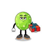 cactus mascot illustration giving a gift vector